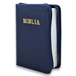 Biblie mica albastru bleumarin, Coperta piele naturala